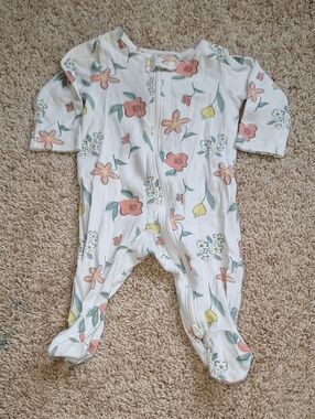 Floral Print Baby One-Piece Sleeper - White with Pastel Flowers